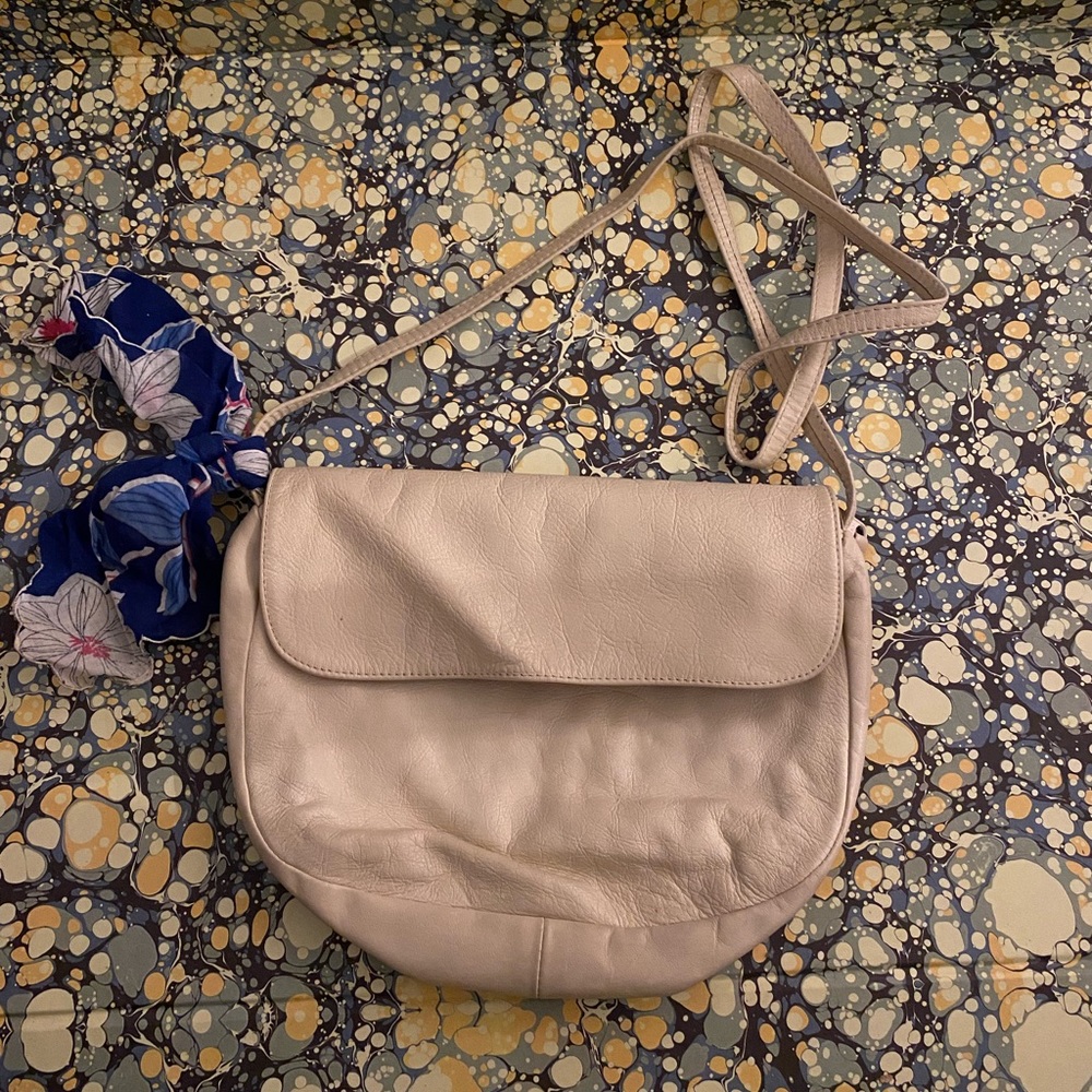 Cream faux leather shoulder bag/ purse. Velvet lining.